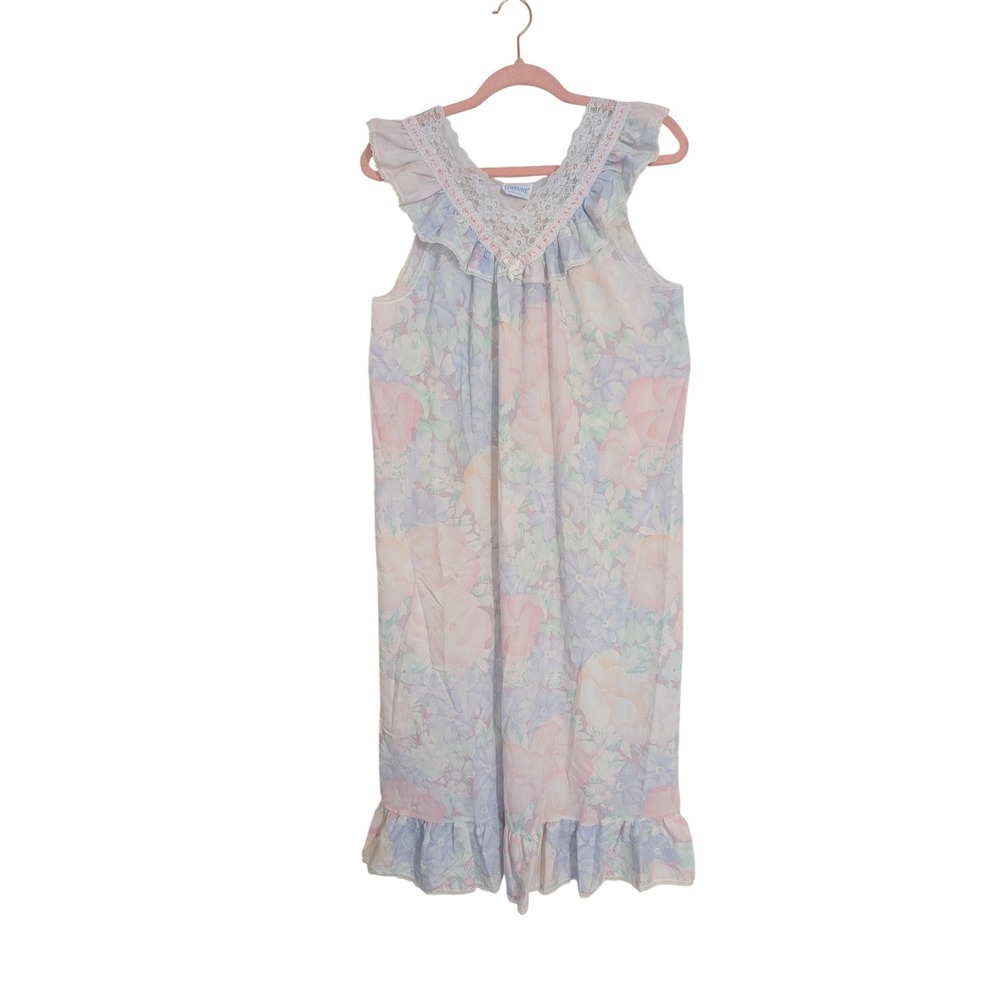 Vintage Lorraine Floral Lace Nightgown S Pastel Ruffle‎ Sleeveless Sleep Dress